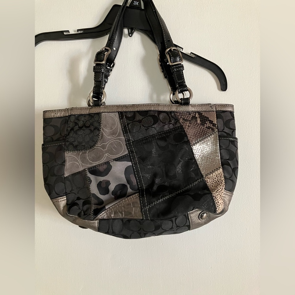 Vintage Coach Black And Gray Patchwork Shoulder B… - image 2